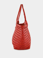 Poppy Red Nantucket Big Woven Leather Tote