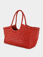 Poppy Red Nantucket Big Woven Leather Tote