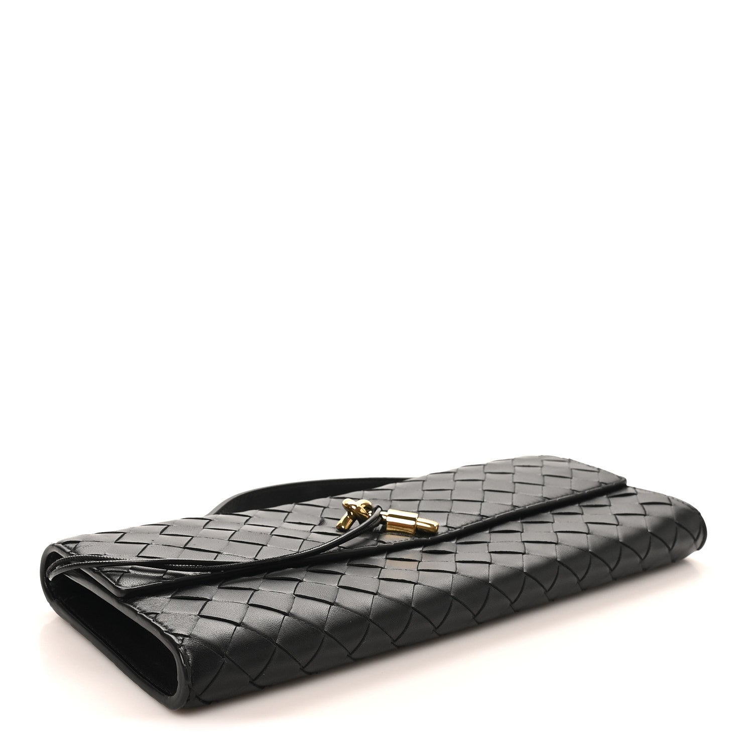 Nappa Intrecciato Long Andiamo Top Handle Clutch Black