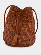 Tan Pompom Double Jump Hand-Crocheted Bag