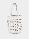 White Handwoven Leather Bucket Bag