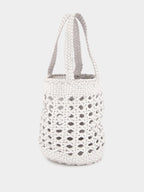 White Handwoven Leather Bucket Bag