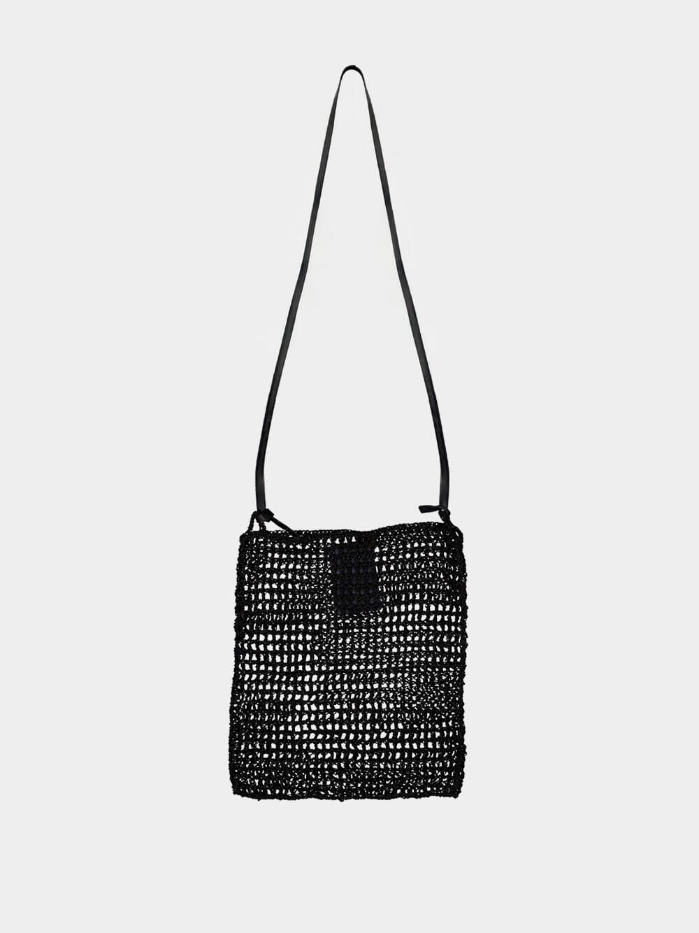 Black Knit Hobo Leather Tote