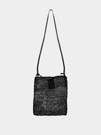 Black Knit Hobo Leather Tote