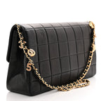Lambskin Quilted Crystal Chocolate Bar Charm Flap Black