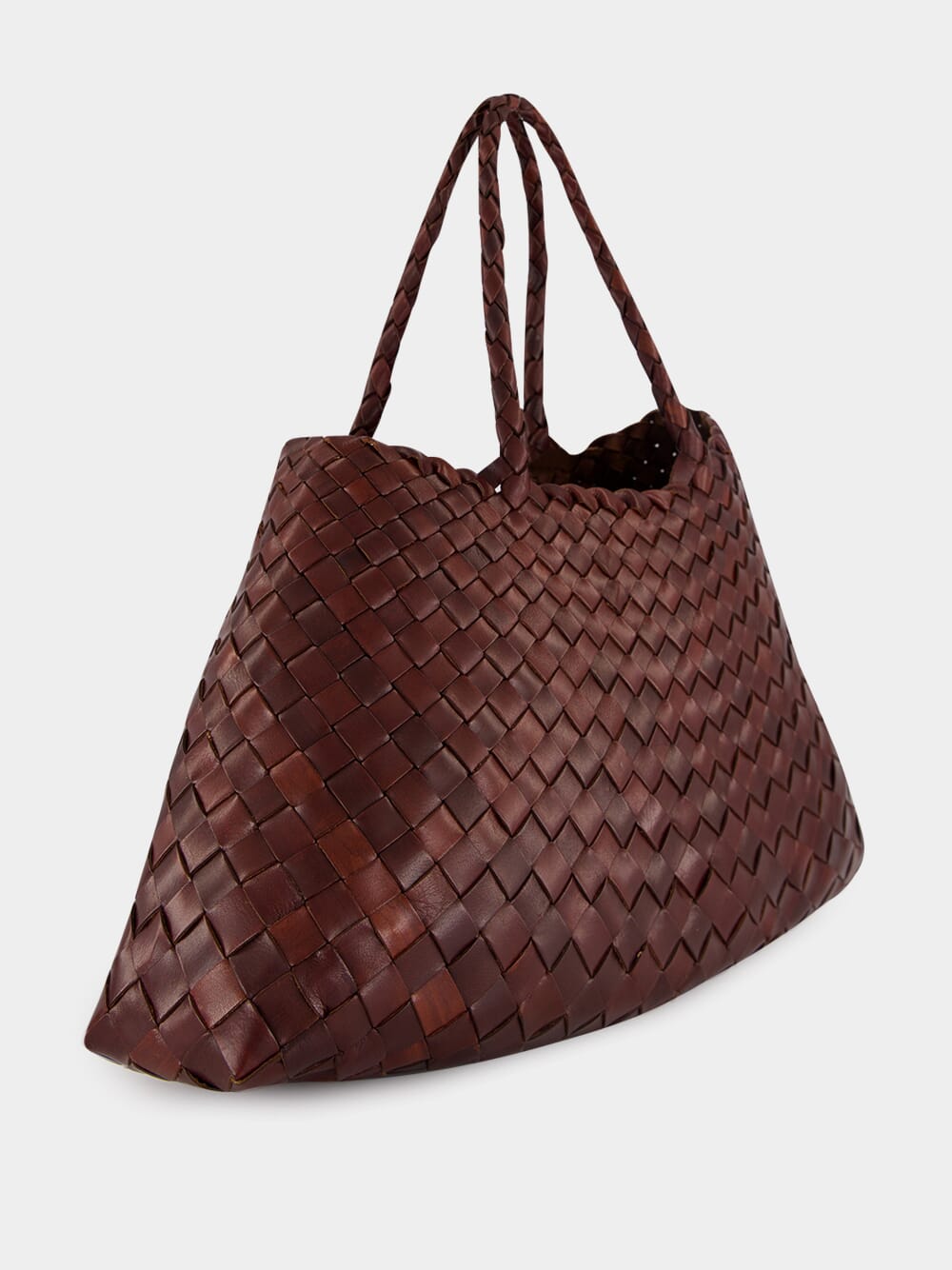 Santa Croce Small Handwoven Brown Leather Tote