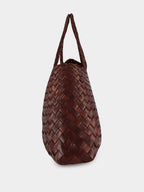 Santa Croce Small Handwoven Brown Leather Tote