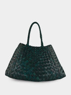 Santa Croce Small Handwoven Forest Green Leather Tote