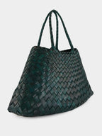 Santa Croce Small Handwoven Forest Green Leather Tote