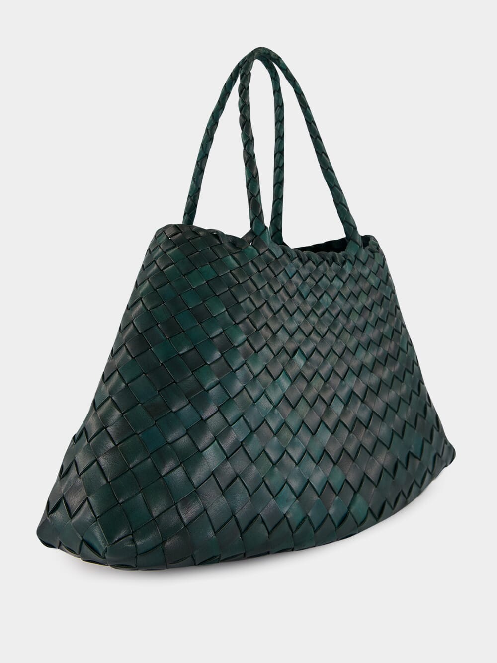Santa Croce Small Handwoven Forest Green Leather Tote
