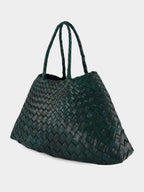 Santa Croce Small Handwoven Forest Green Leather Tote
