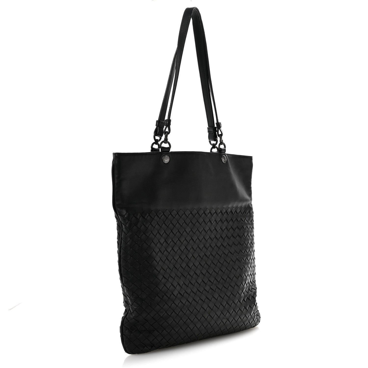 Nappa Intrecciato Flat Shoulder Bag Black