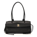 Grained Calfskin Stitched Urban Essentials Small Shopping Bag Black