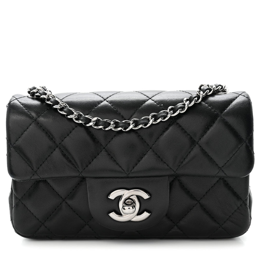Lambskin Quilted Extra Mini Rectangular Flap Black