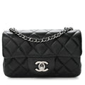 Lambskin Quilted Extra Mini Rectangular Flap Black