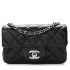 Lambskin Quilted Extra Mini Rectangular Flap Black