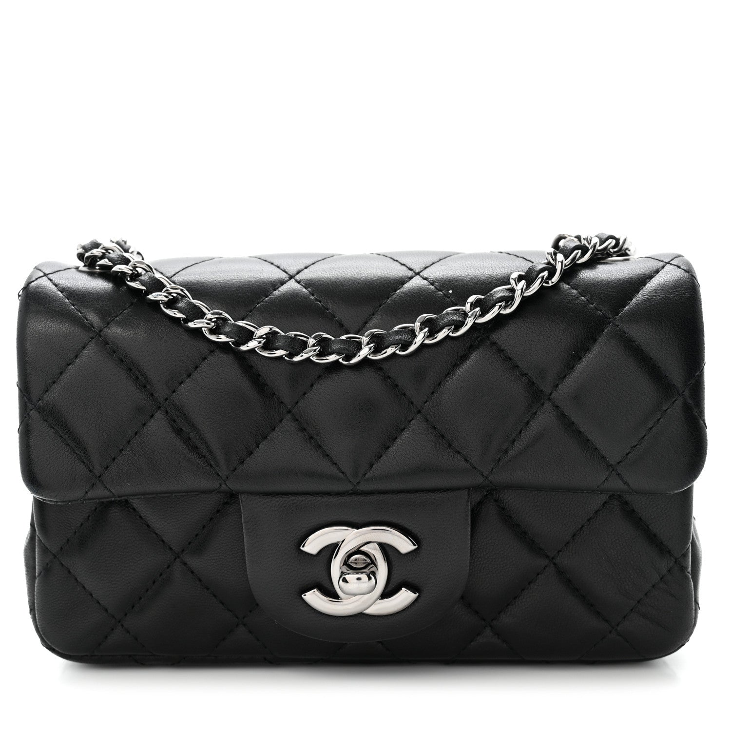 Lambskin Quilted Extra Mini Rectangular Flap Black