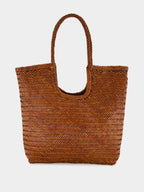 Tan NS Diagonal Triple Jump Leather Tote