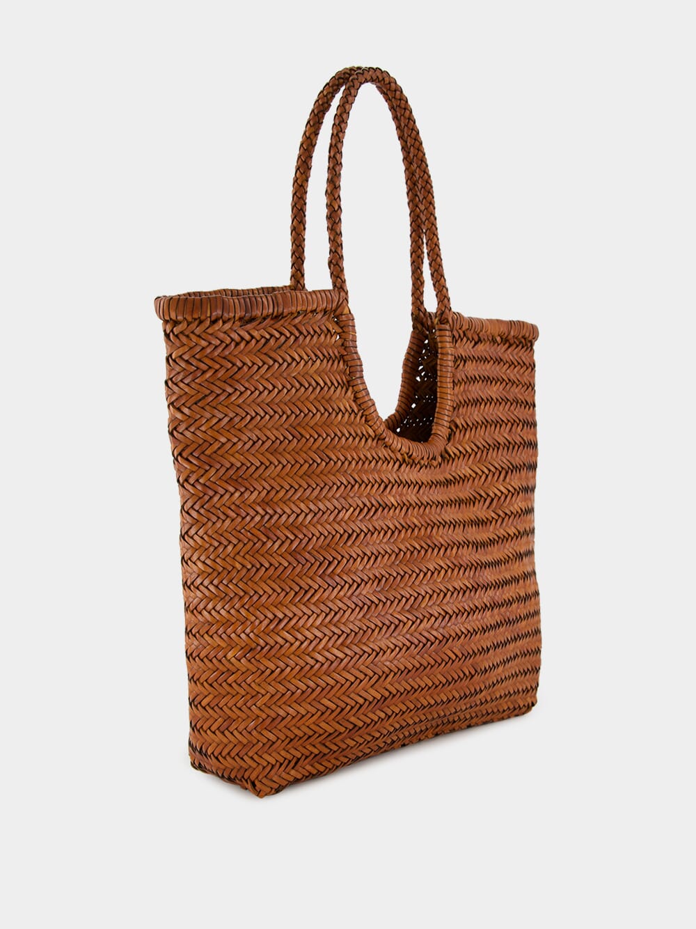 Tan NS Diagonal Triple Jump Leather Tote