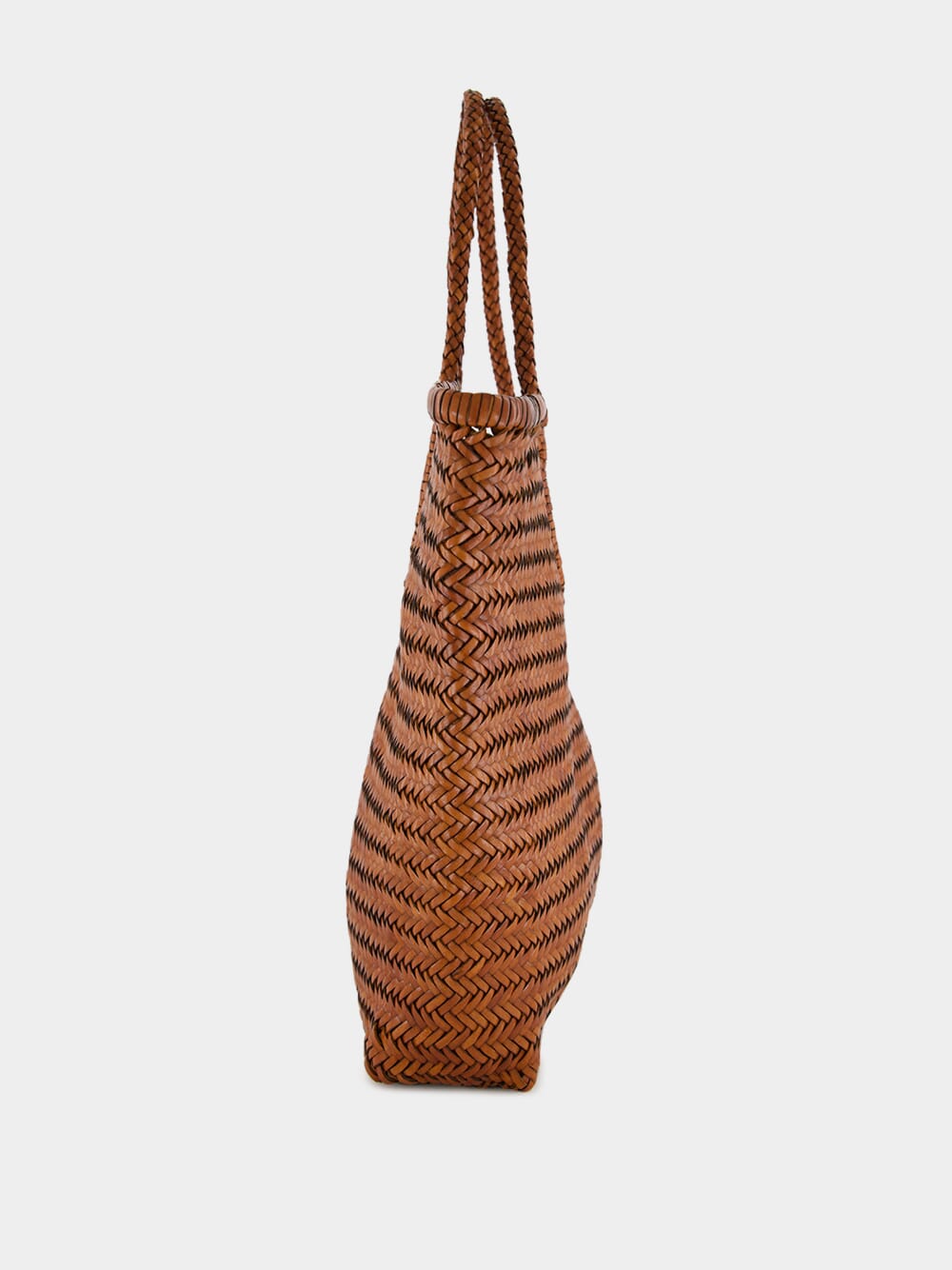 Tan NS Diagonal Triple Jump Leather Tote