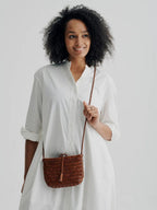Tan Minsu Woven Leather Crossbody Bag