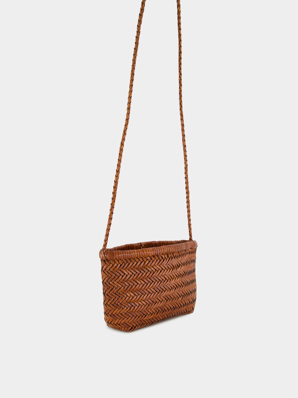 Tan Minsu Woven Leather Crossbody Bag
