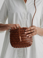 Tan Minsu Woven Leather Crossbody Bag