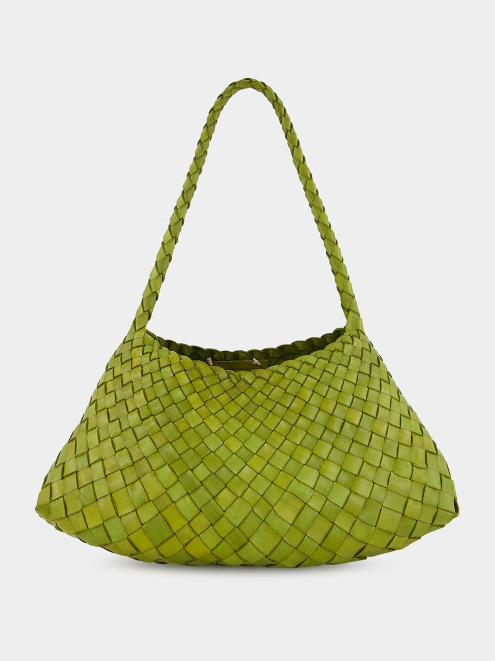 Bamboo Green Woven Leather Baguette Bag