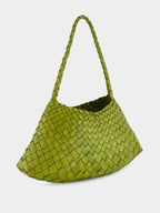 Bamboo Green Woven Leather Baguette Bag