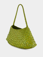 Bamboo Green Woven Leather Baguette Bag
