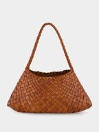 Tan Rosanna Woven Leather Baguette Bag