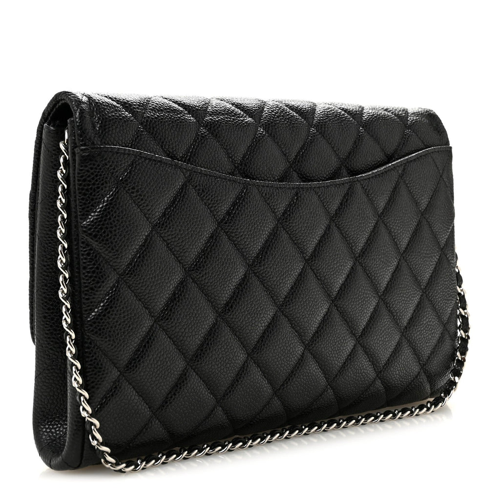 Caviar Quilted Clutch With Chain Flap Black