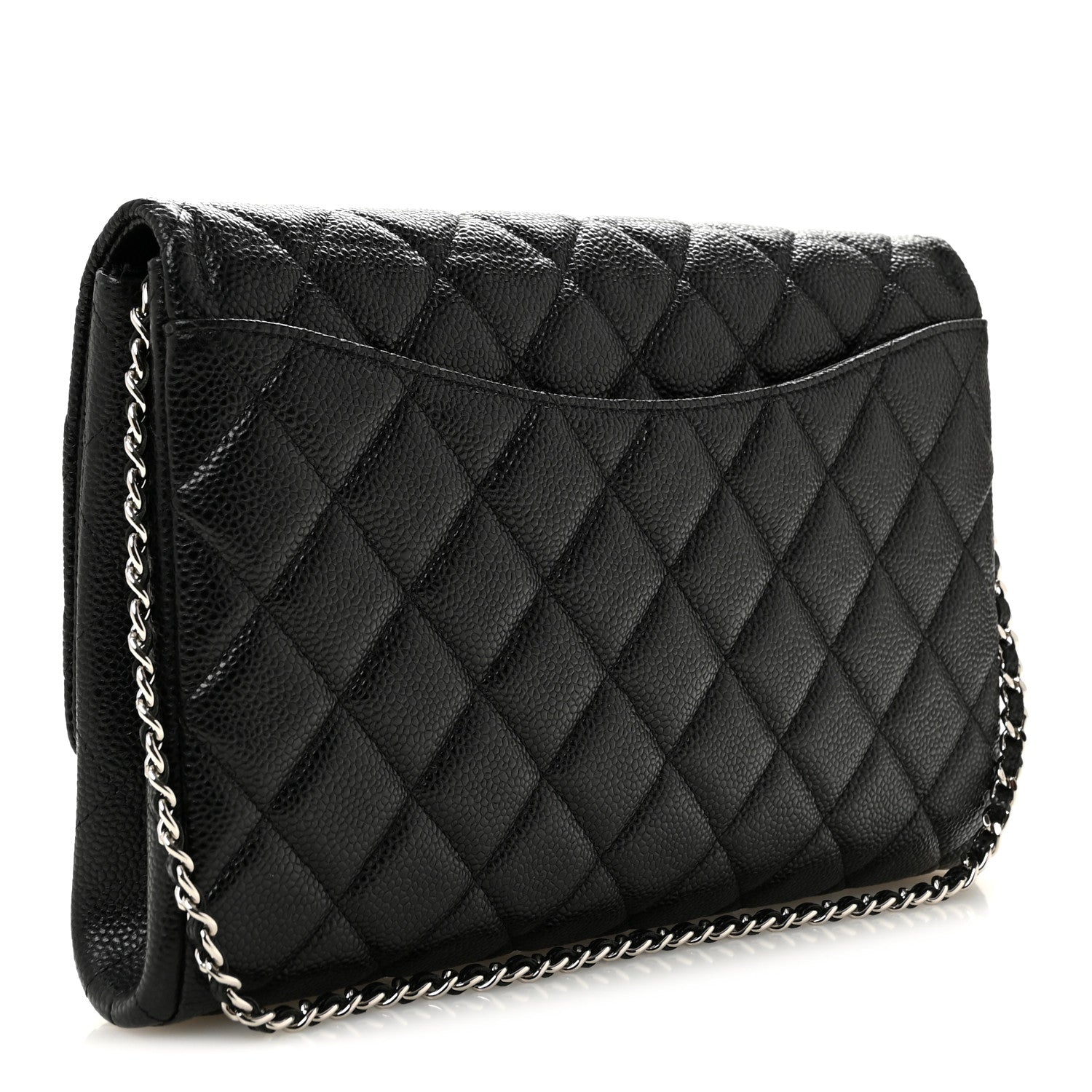 Caviar Quilted Clutch With Chain Flap Black