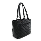Calfskin Quilted Large Cambon Tote Black