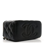 Lambskin Quilted Pearl Crush Small Vanity Case With Chain Black