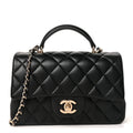 Lambskin Quilted Mini Top Handle Rectangular Flap Black