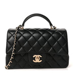 Lambskin Quilted Mini Top Handle Rectangular Flap Black