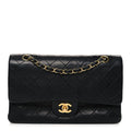 Lambskin Quilted Medium Double Flap Black