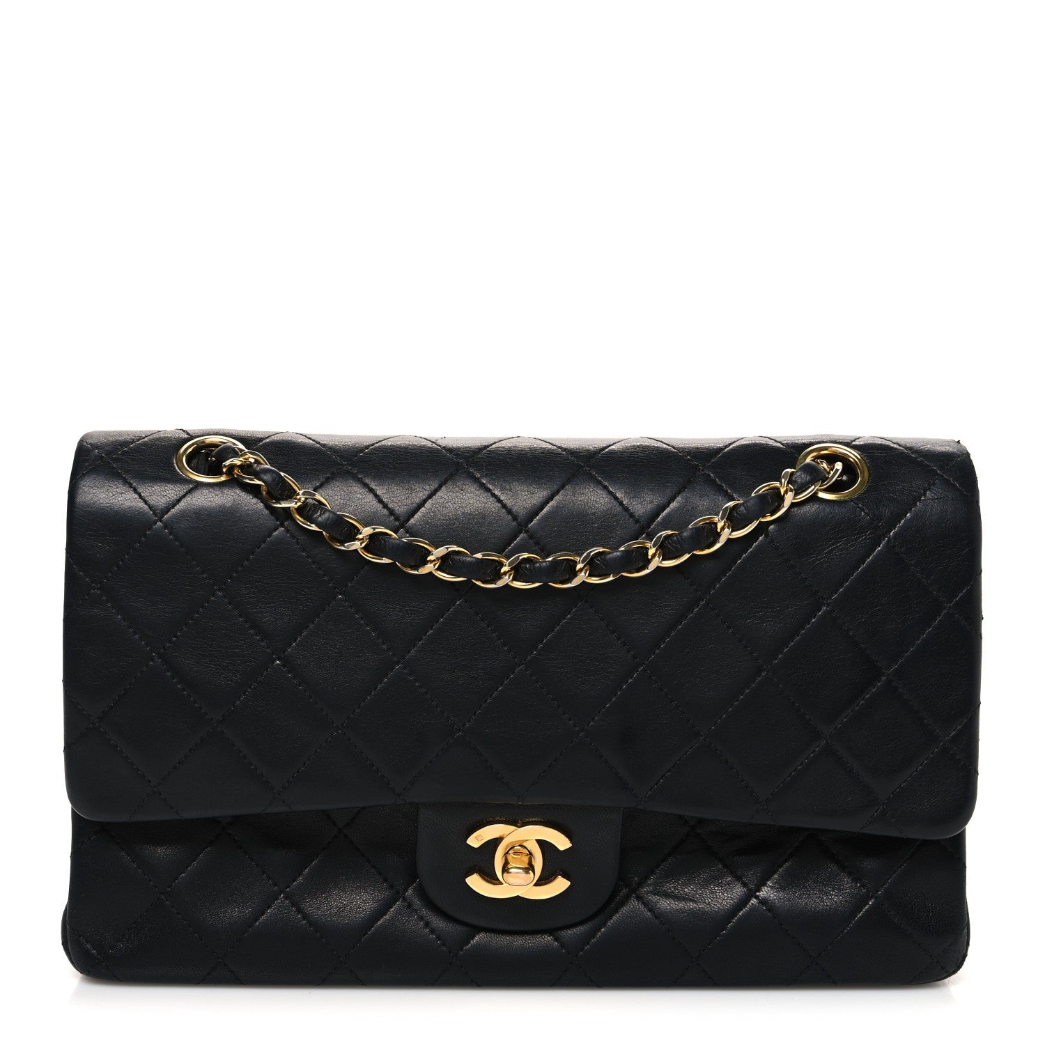 Lambskin Quilted Medium Double Flap Black