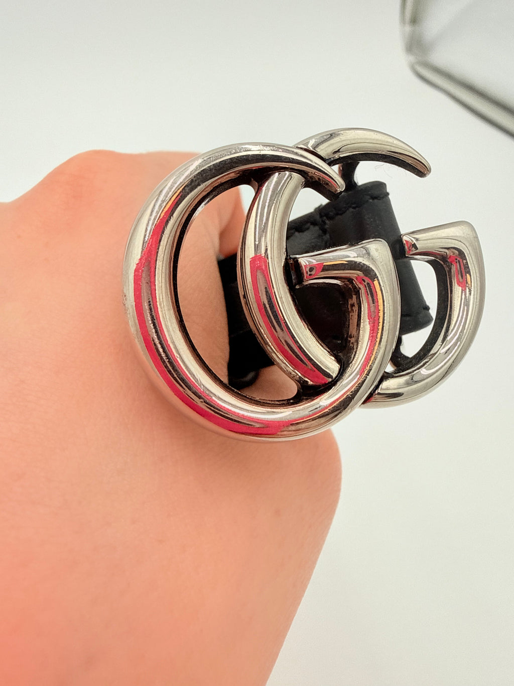 Belt Luxury Designer By Gucci In Black & Silver