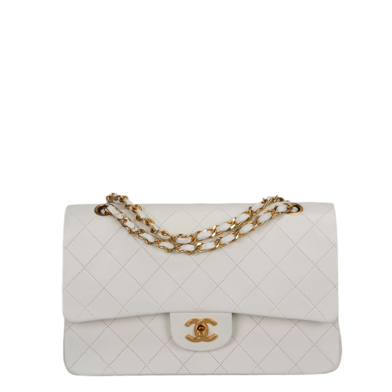 Chanel Vintage White Classic Double Flap Bag with 24k Gold Hardware