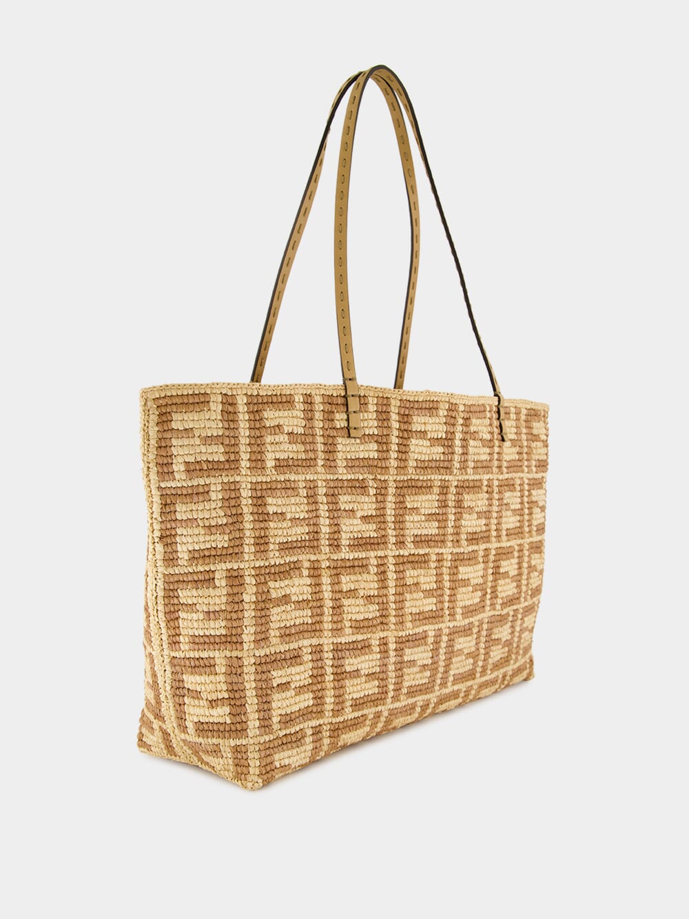 Beige Roll Large Raffia Crochet Shopper