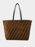 Dark Brown Roll Large Jacquard Velvet Shoulder Bag