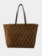 Dark Brown Roll Large Jacquard Velvet Shoulder Bag