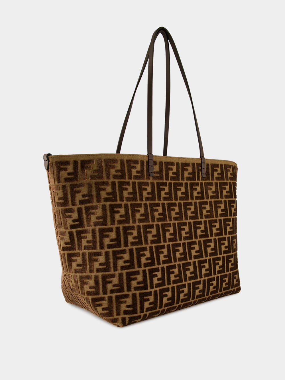 Dark Brown Roll Large Jacquard Velvet Shoulder Bag