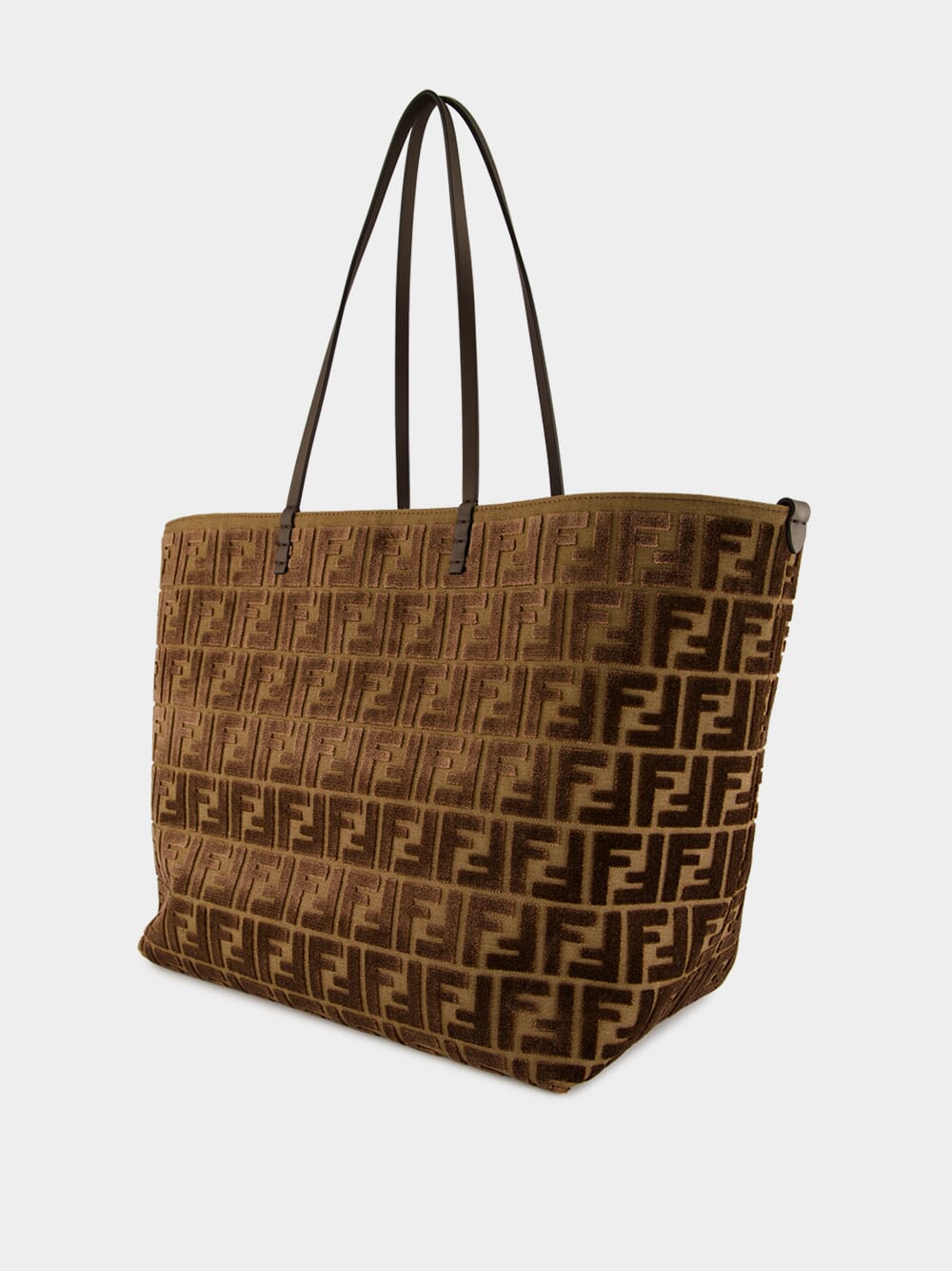 Dark Brown Roll Large Jacquard Velvet Shoulder Bag