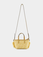 Beige Mini Roll Raffia Jacquard Bag
