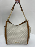 Handbag Designer By Michael Kors In Tan & White, Size:Large
