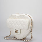 Chanel Big Heart Bag Lambskin Quilted CC In Love Clutch With Chain in White