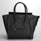 CELINE Micro Luggage Leather Handbag in Black